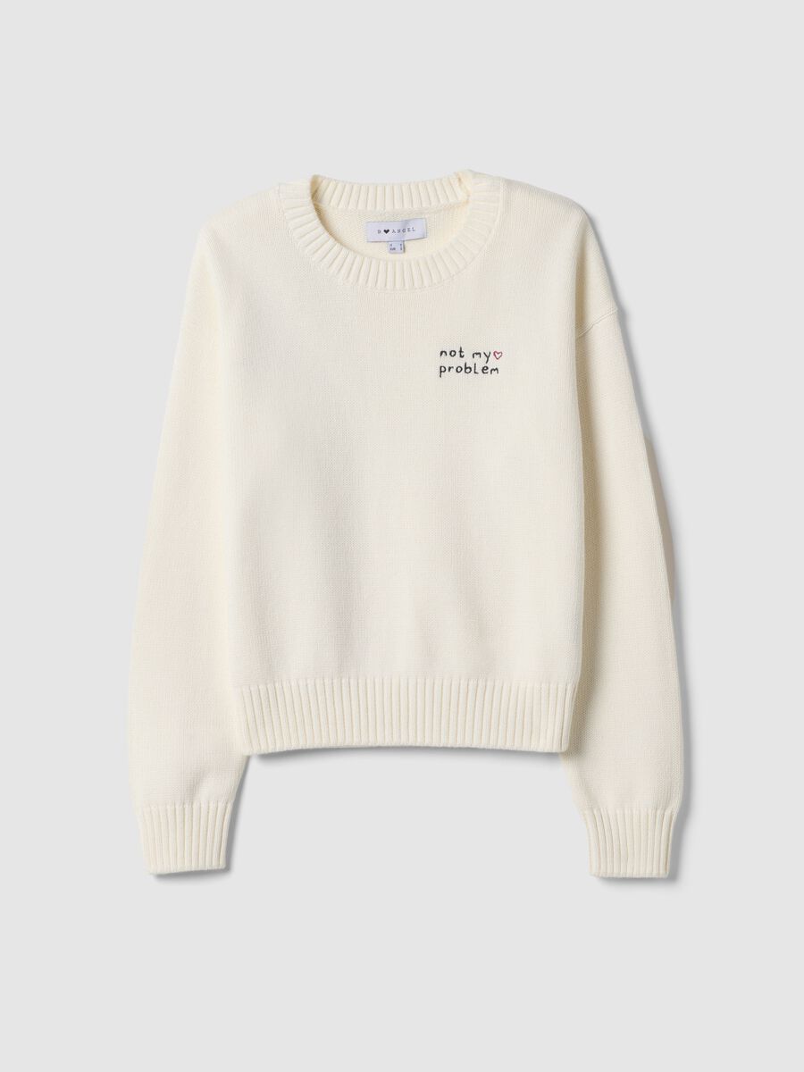 Regular fit white cotton blend pullover_4