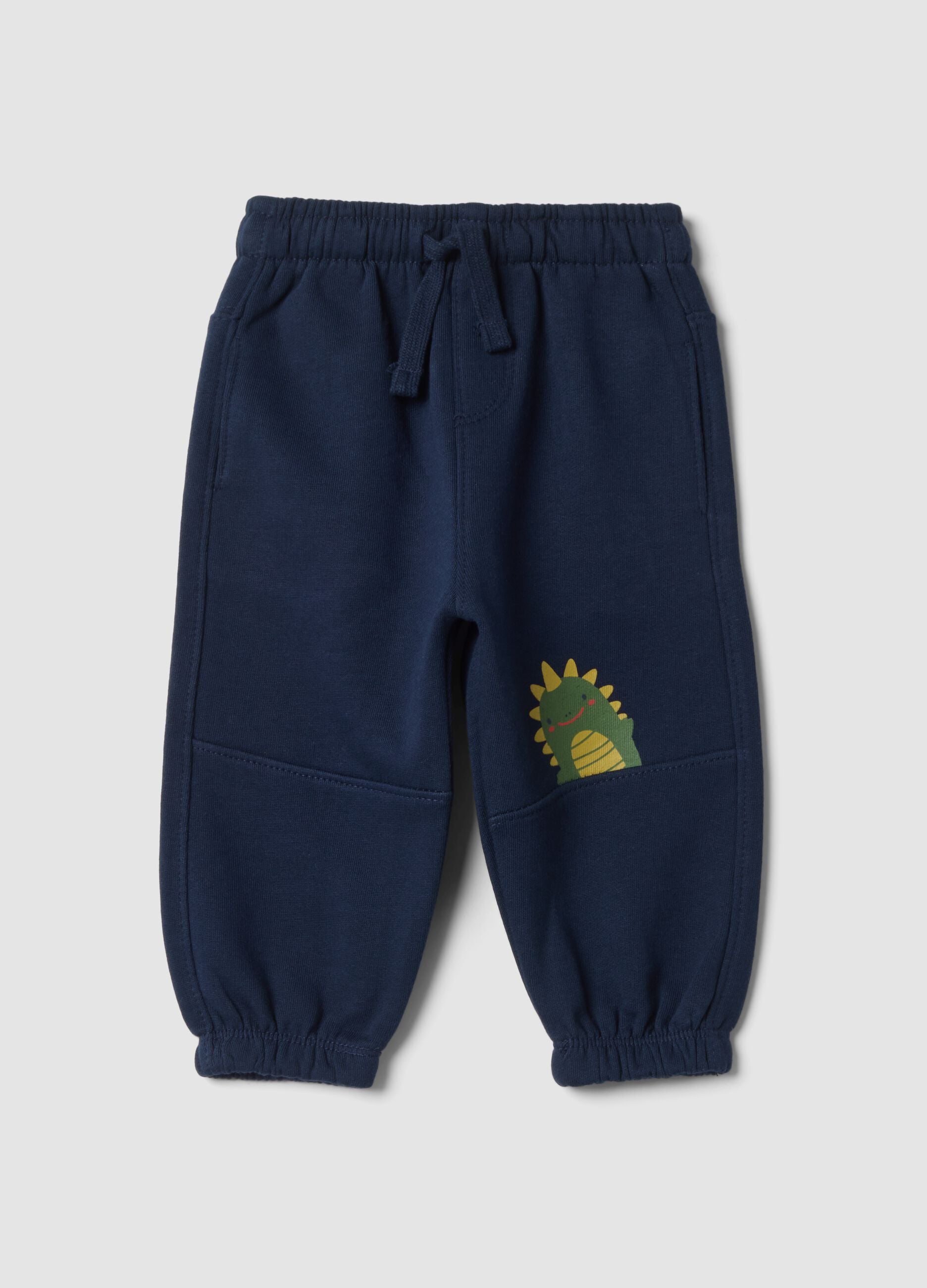 Blue pure cotton over-fit trousers with dinosaur print