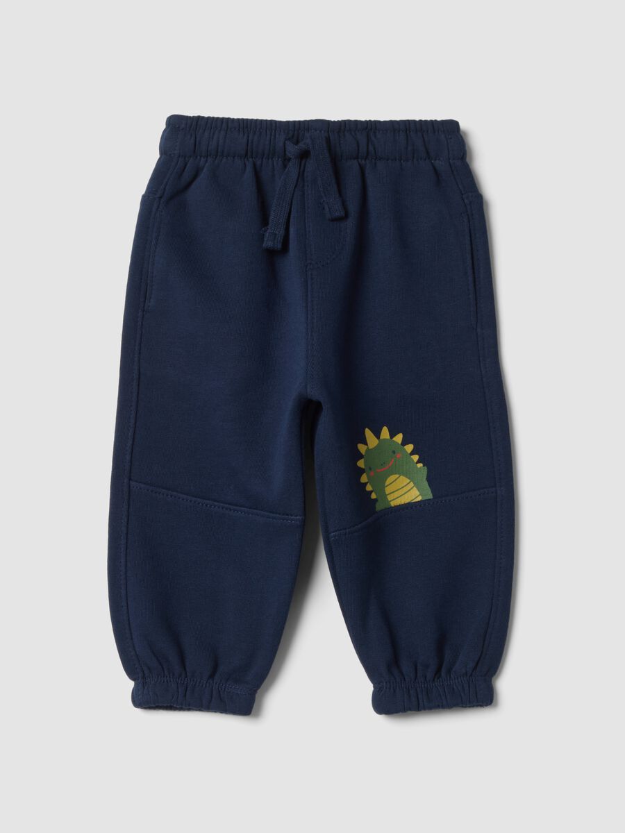 Pantaloni blu in puro cotone con stampa dinosauro over fit_0