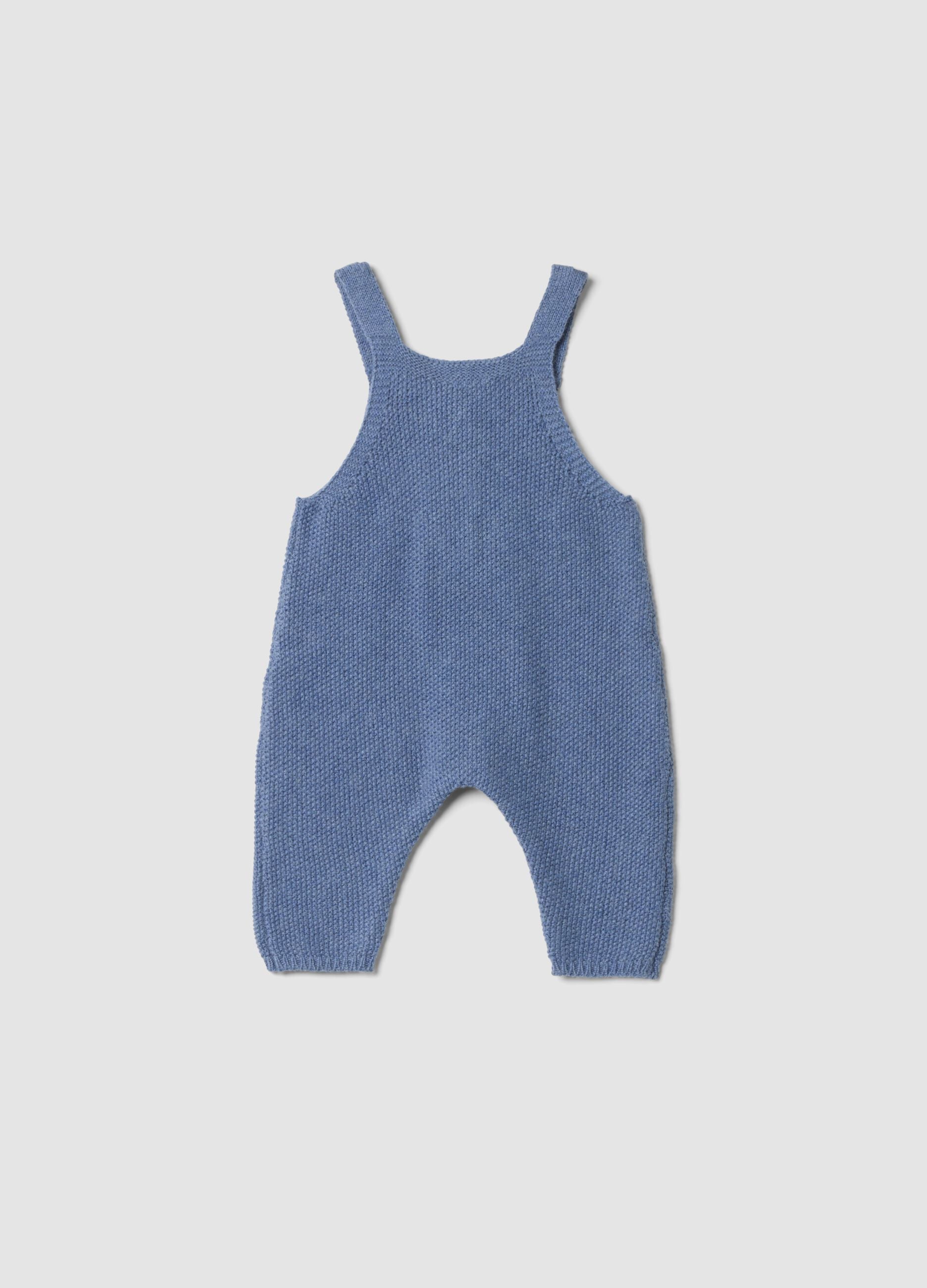 Salopette blu melange in misto cotone organico e lana