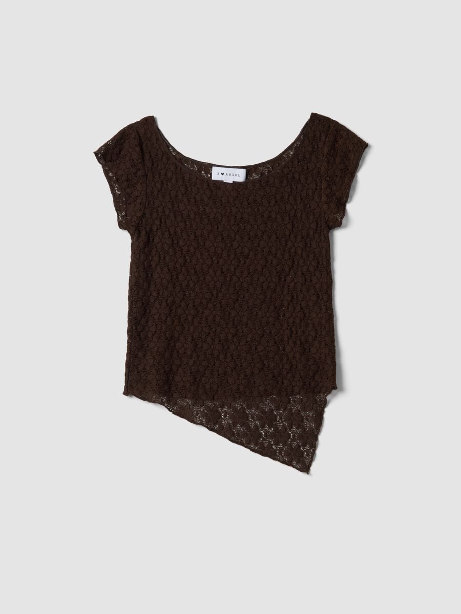 Brown cotton blend slim fit T-shirt with perforated design_4