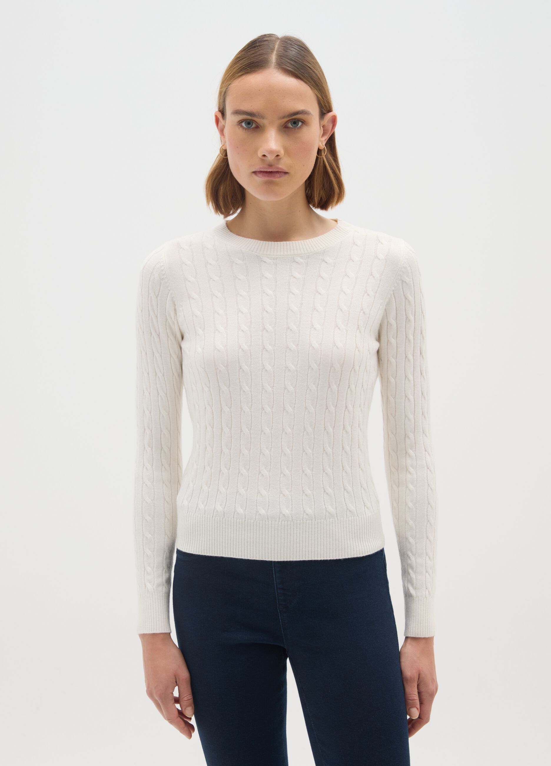 White Round Neck Pullover