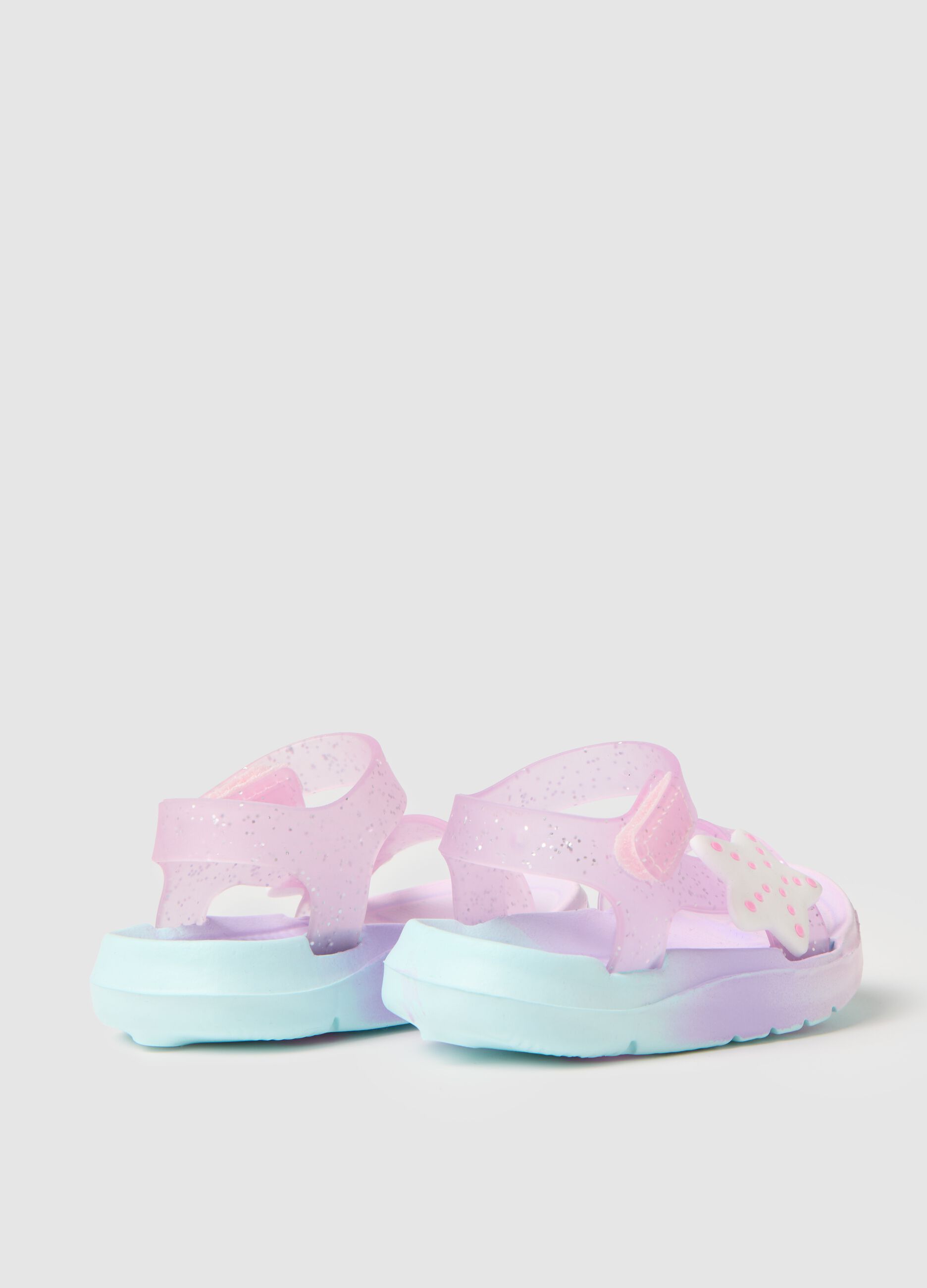 Girls' multicolour PVC sandals with glitter and decorative star