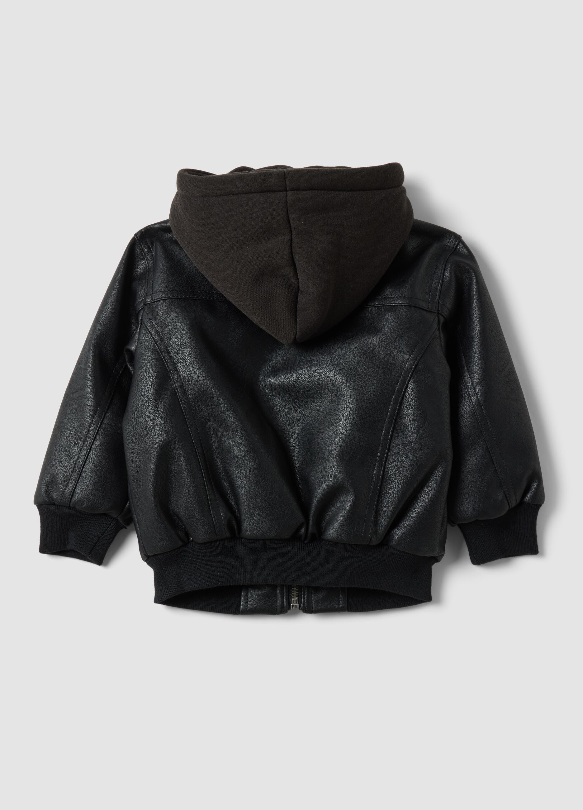 Black padded hooded zip-up bomber jacket for boys