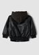 Black padded hooded zip-up bomber jacket for boys_1