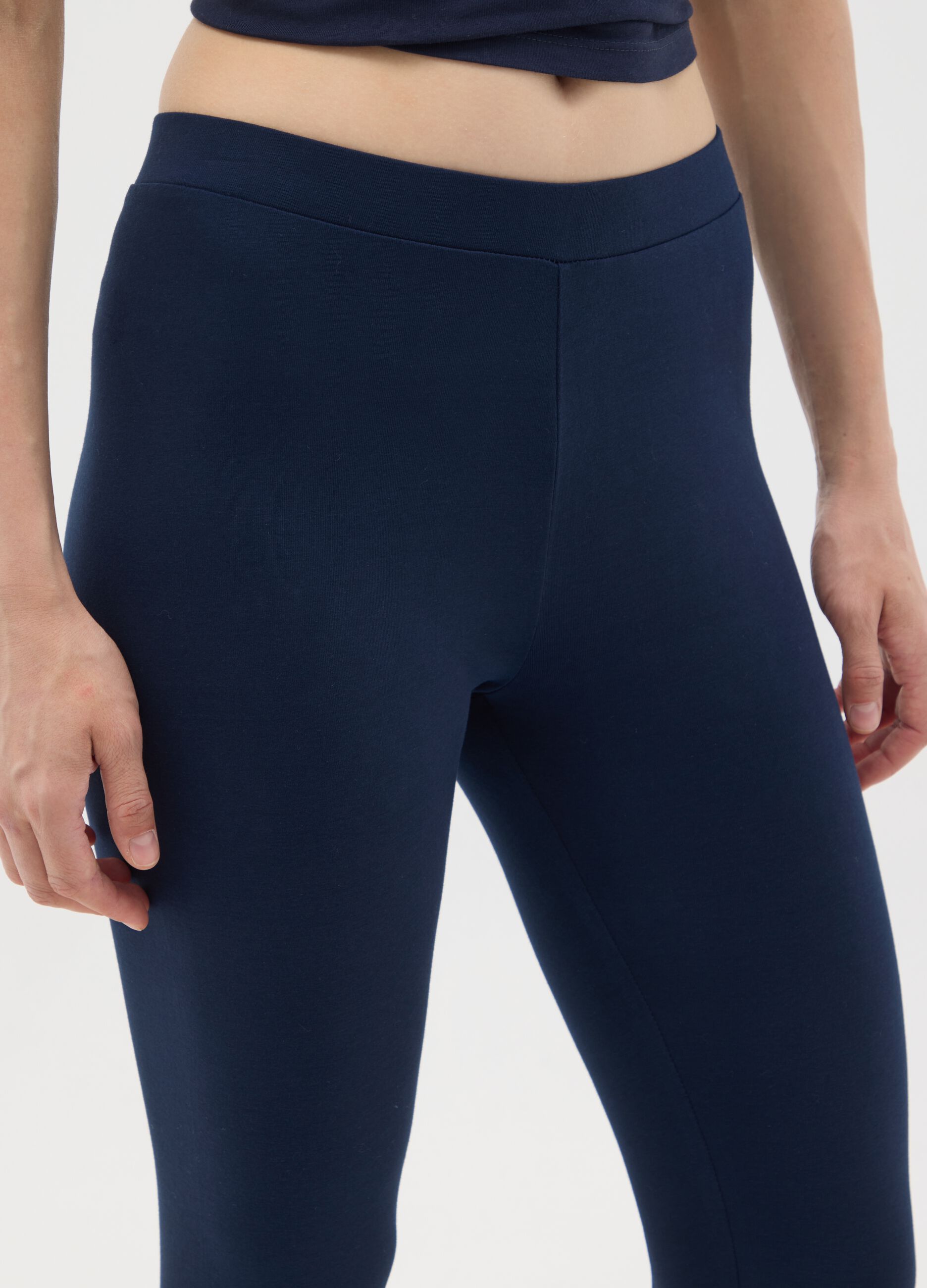 Skinny blue stretch cotton leggings