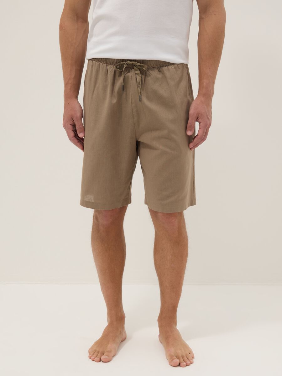 Beige cotton-linen blend pyjama shorts, regular fit_1