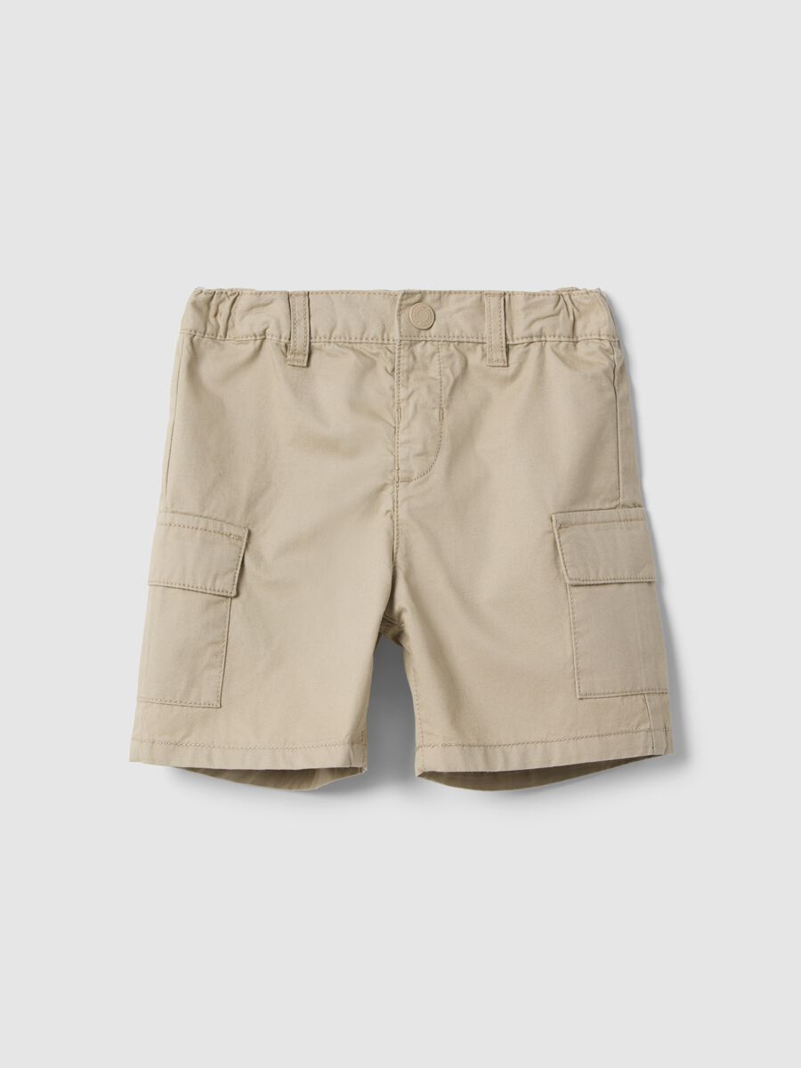 Beige cotton cargo shorts for kids regular fit_0