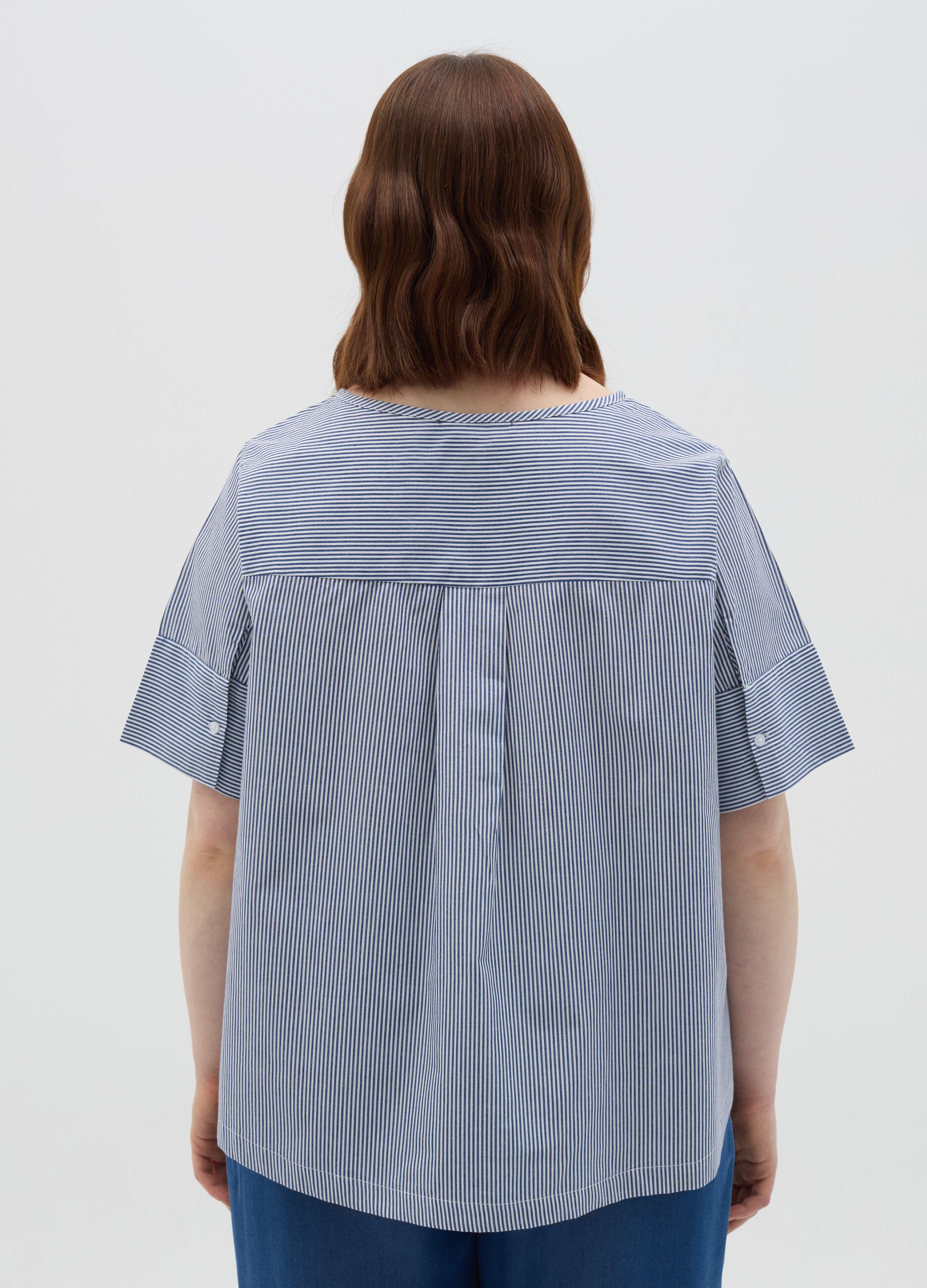 Curvy blouse with white and blue stripes