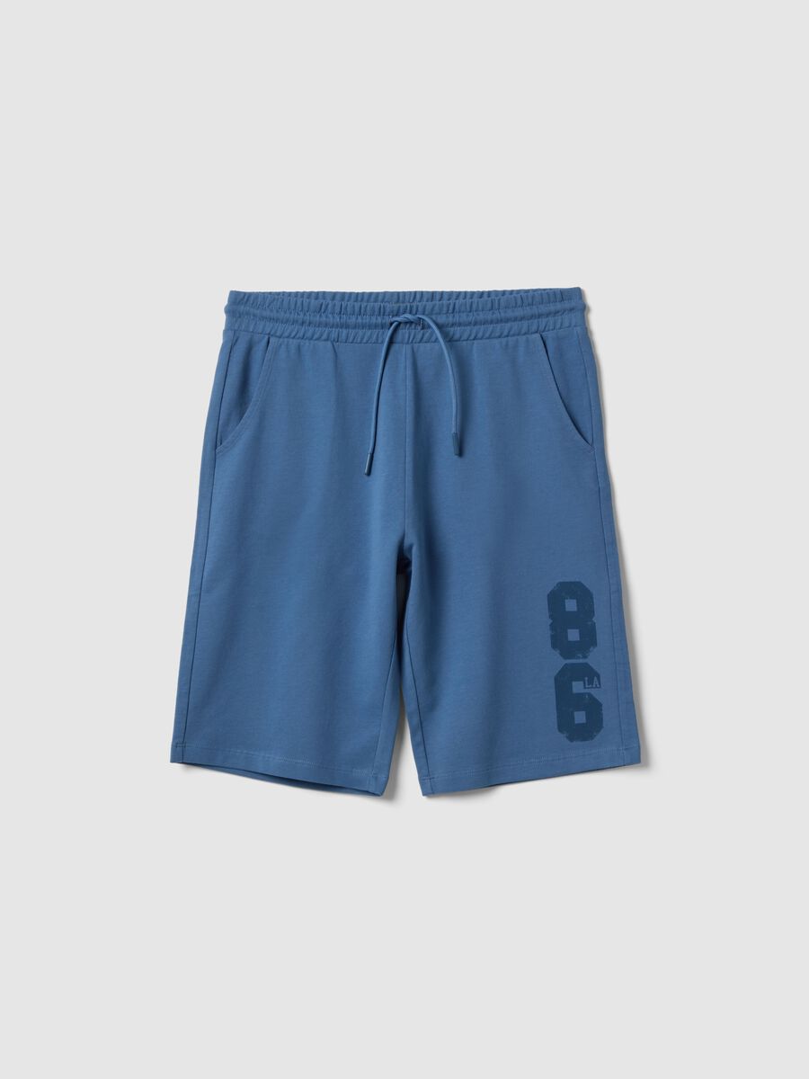 Boys' blue pure cotton shorts, regular fit with print_0