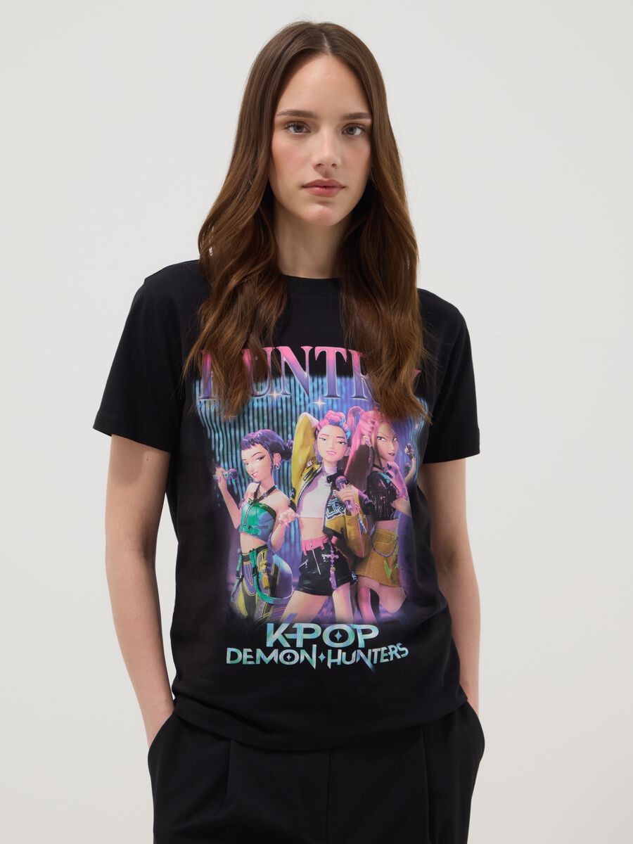 T-shirt nera in puro cotone con stampa K-Pop Demon Hunter regular fit_1
