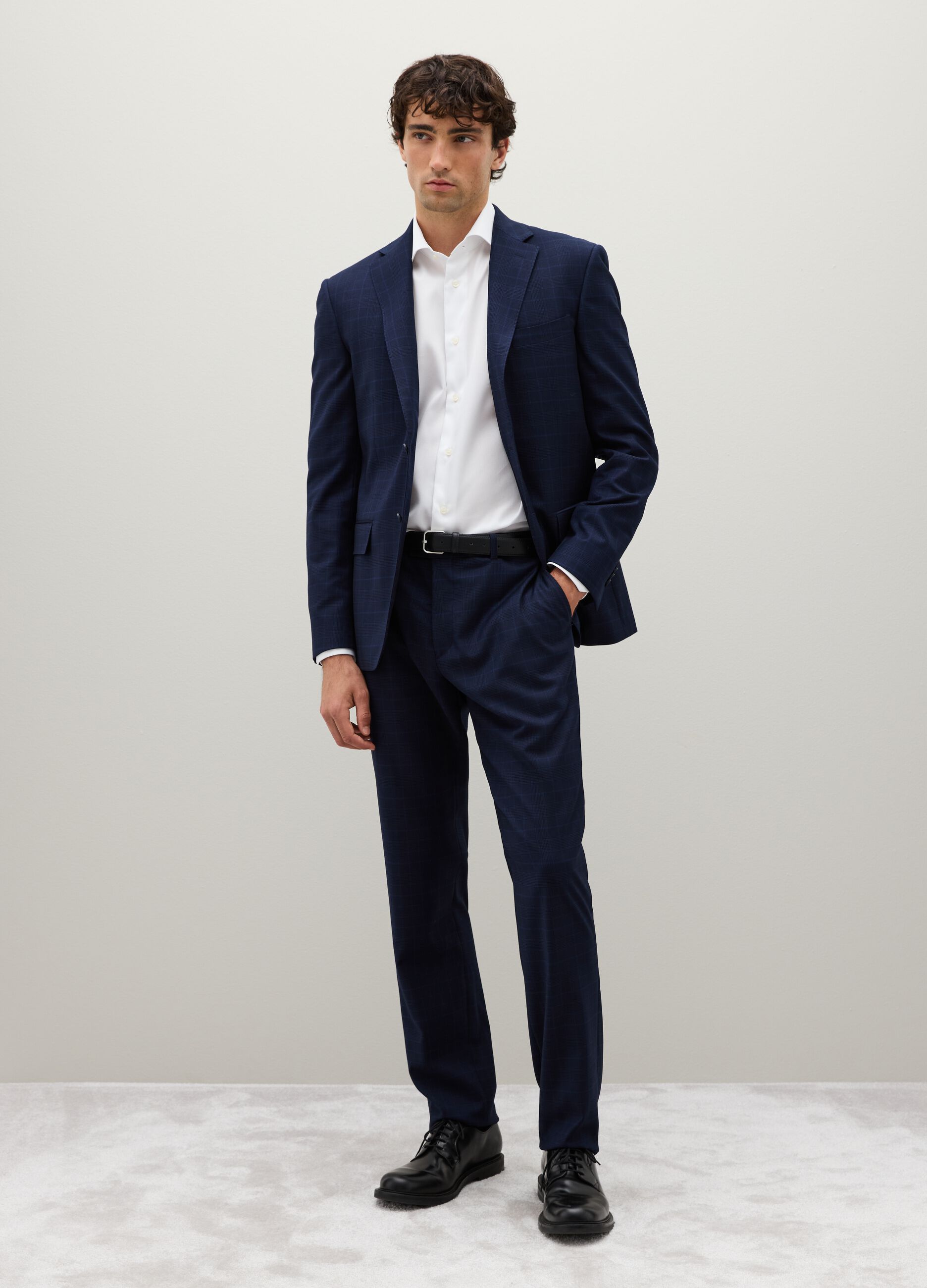 Regular fit blue stretch blend trousers