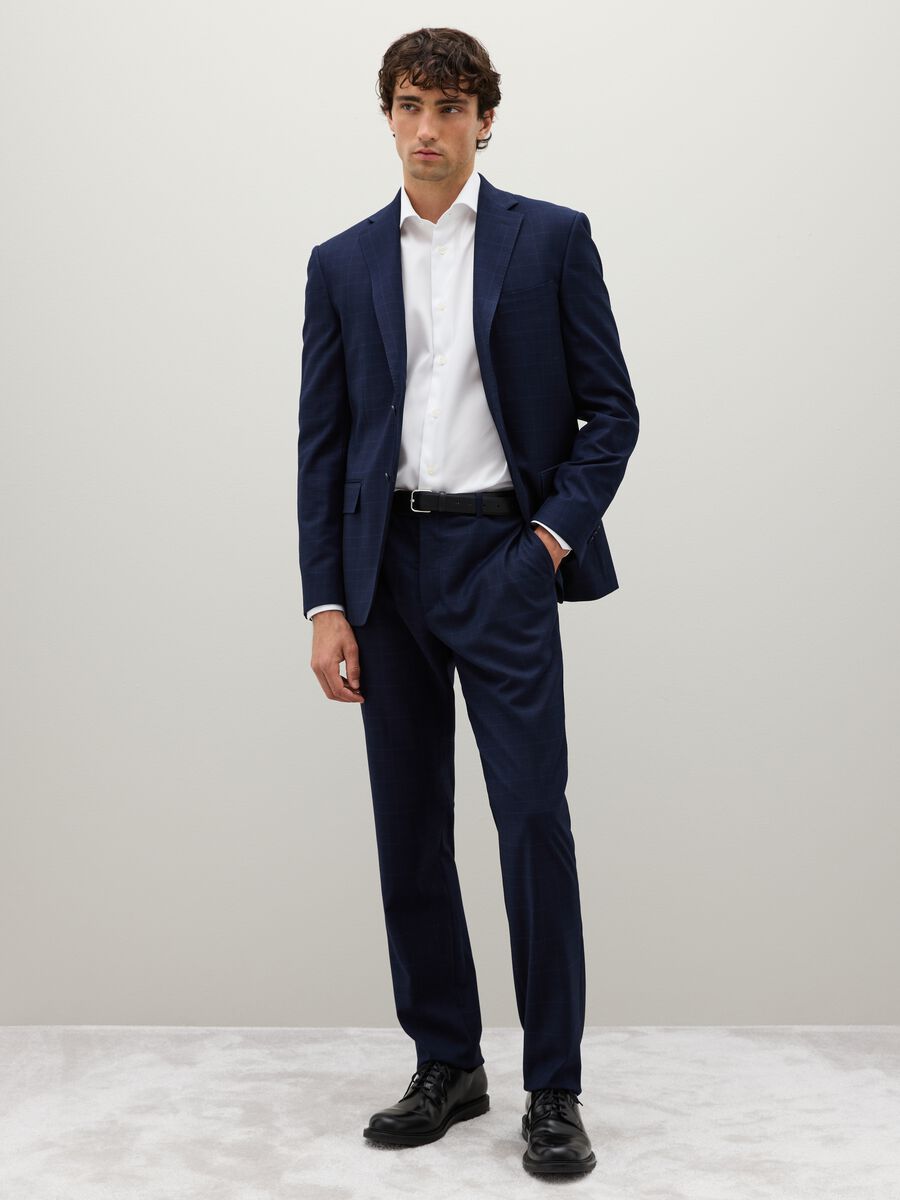 Regular fit blue stretch blend trousers_2