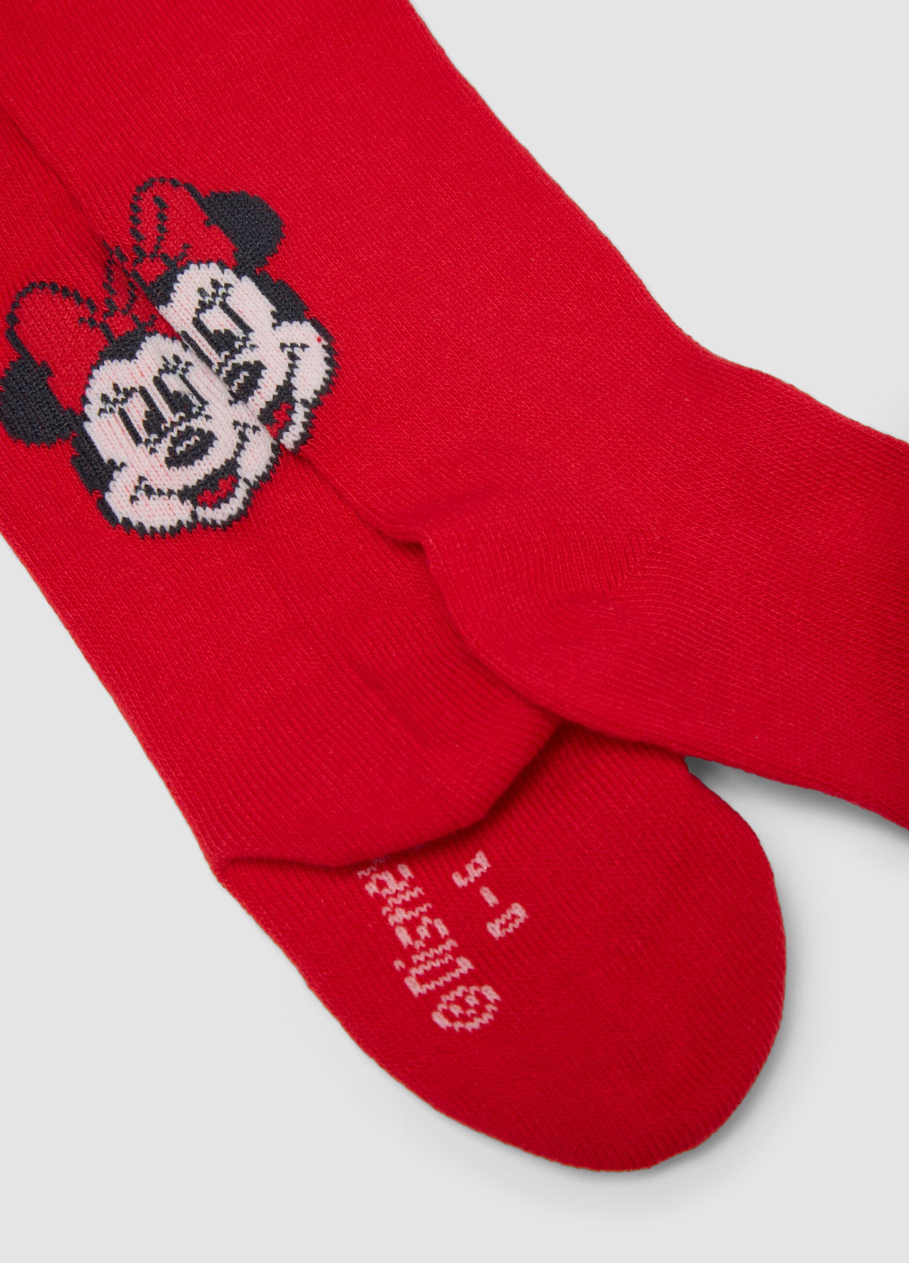 Red stretch organic cotton tights with Minnie print