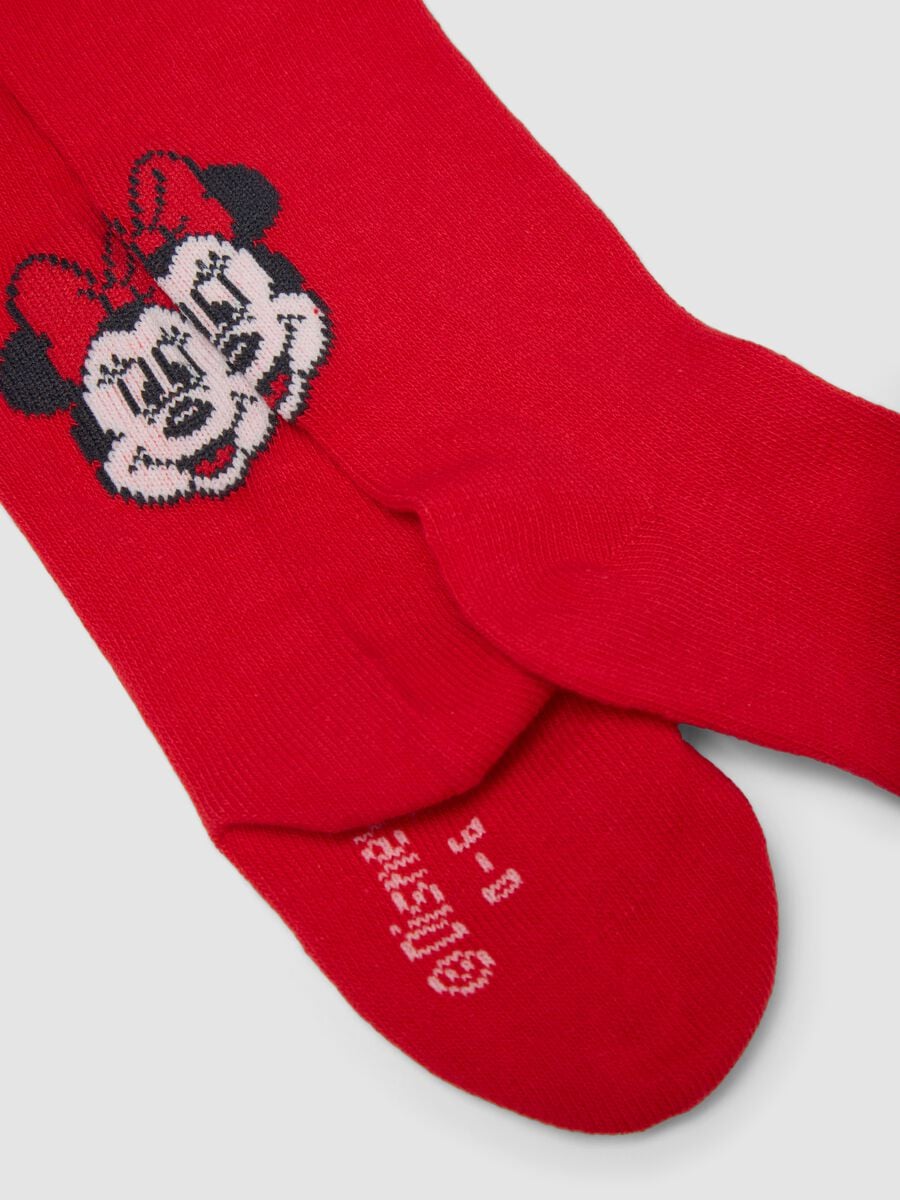 Red stretch organic cotton tights with Minnie print_1