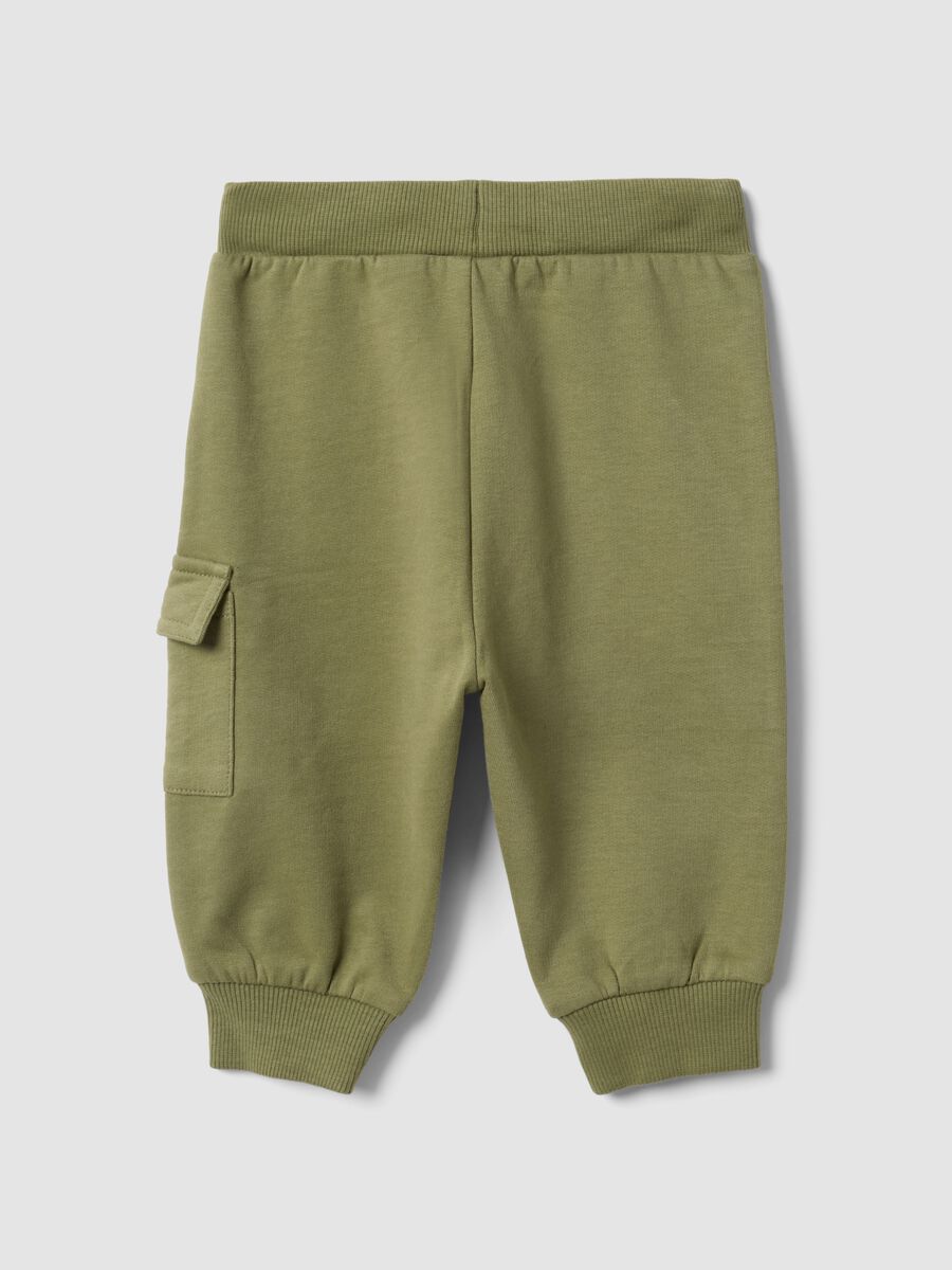 Pantaloni cargo verdi in puro cotone organico con coulisse per neonato_1