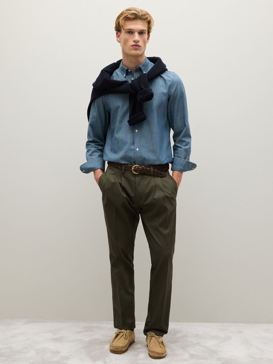 Green regular fit pure cotton twill chino trousers_0