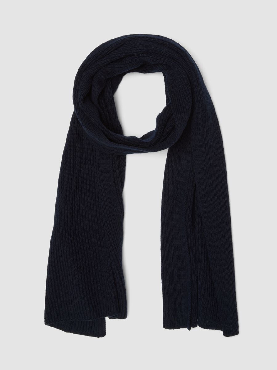 Sciarpa blu in puro cashmere a coste_0