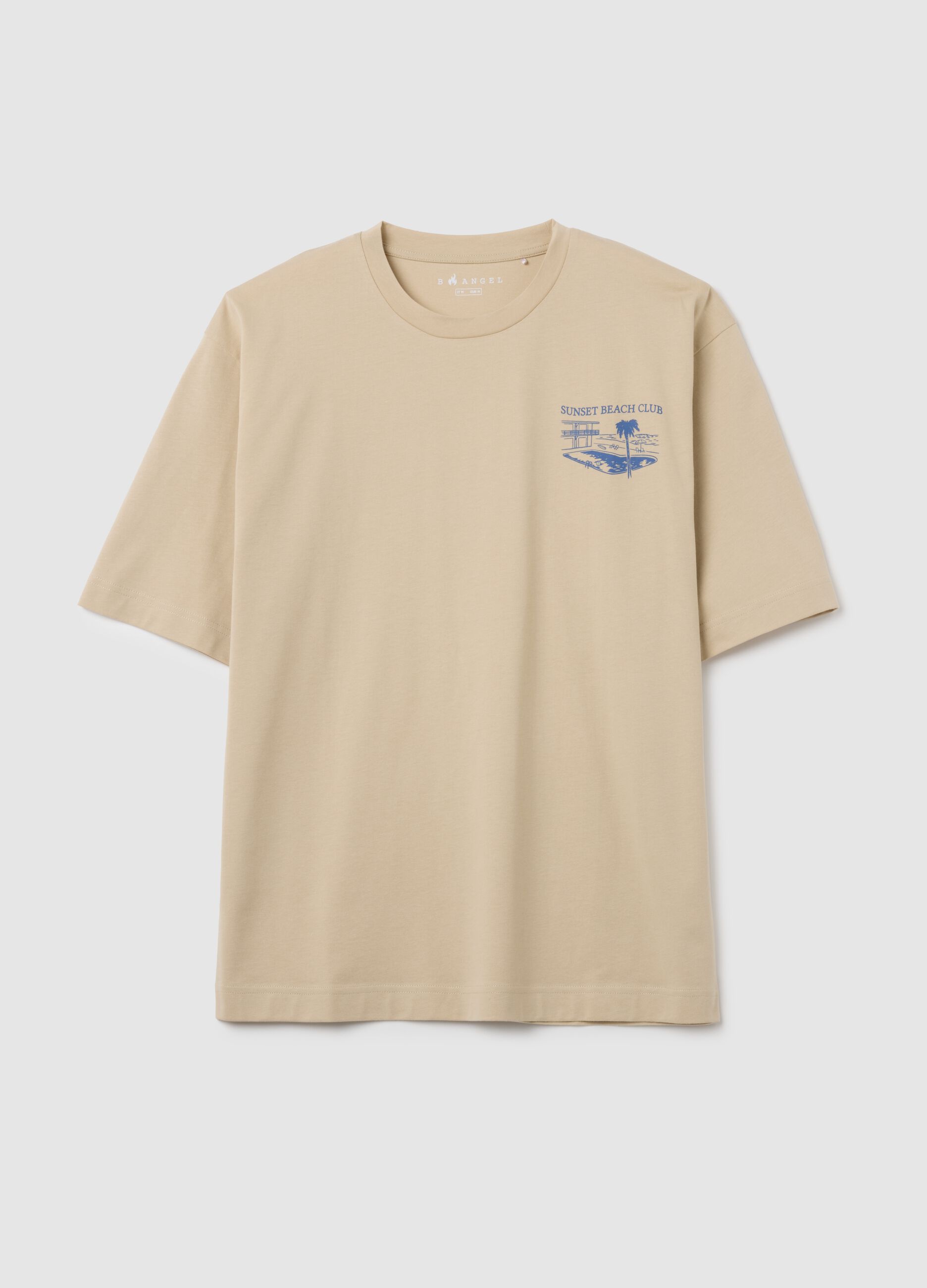 Men's beige pure cotton boxy fit T-shirt