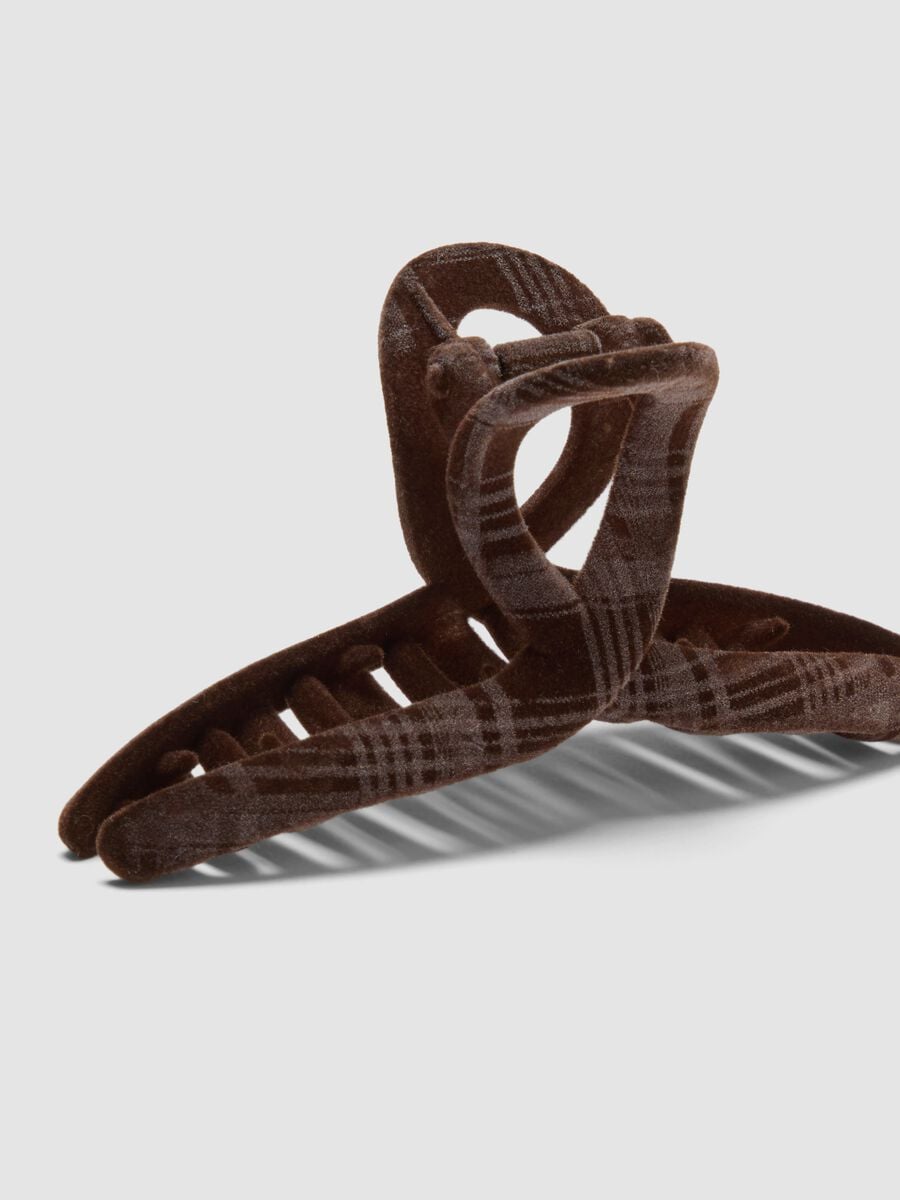 Brown tartan hair claw clip_1