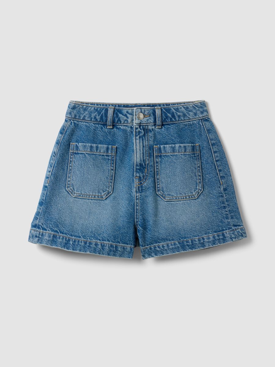 Blue pure cotton denim shorts_4