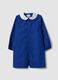 Blue girls&rsquo; school apron with rhinestone details and floral embroidery_0