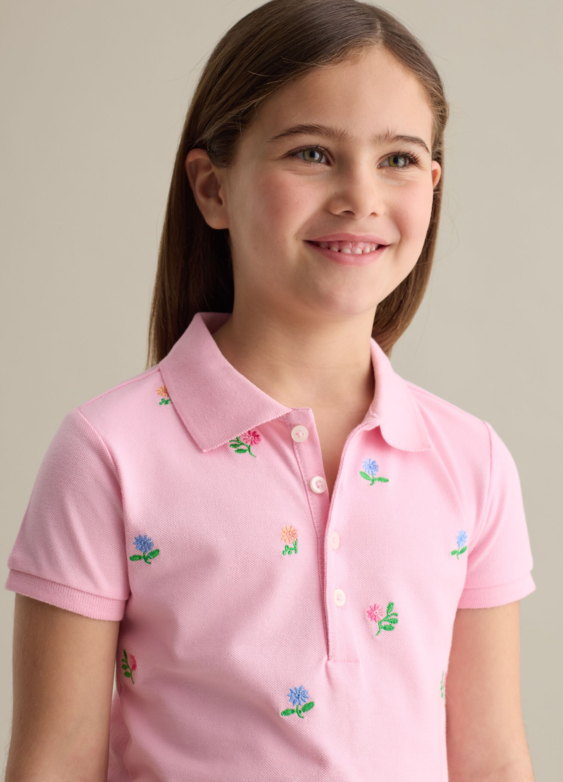 Cotton polo shirt with embroidered flowers