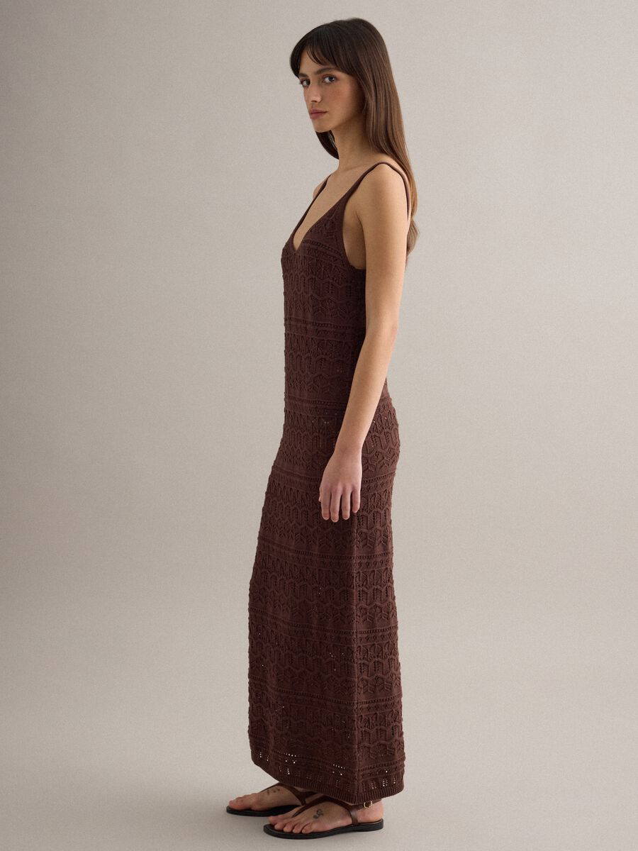 Brown pure cotton long dress slim fit with net texture_1
