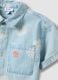 Light Blue Pure Cotton Denim Child's Shirt Regular Fit with Palm Trees_2