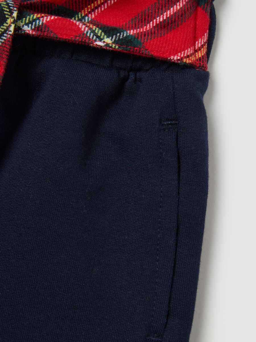 Girls' blue cotton trousers regular fit with tartan bow_3