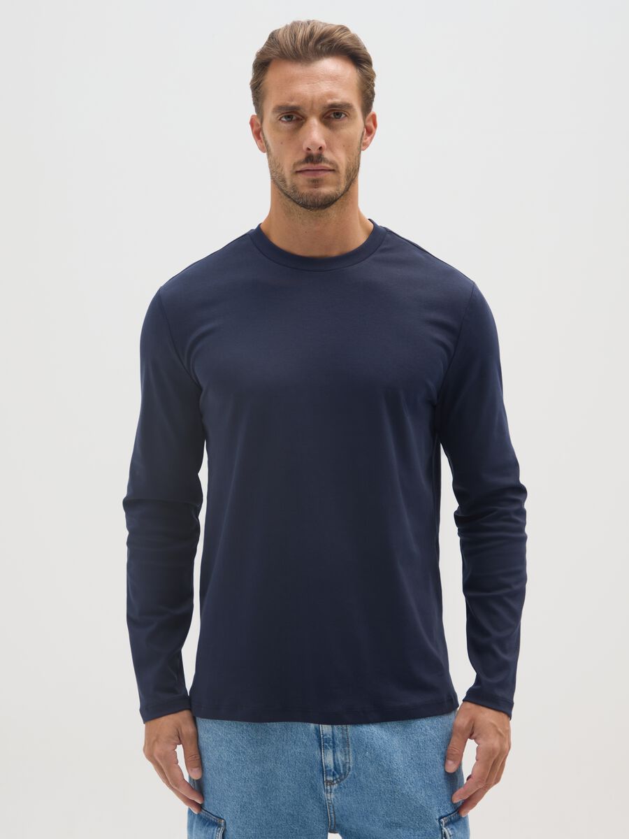 Maglia in puro cotone blu regular fit_0