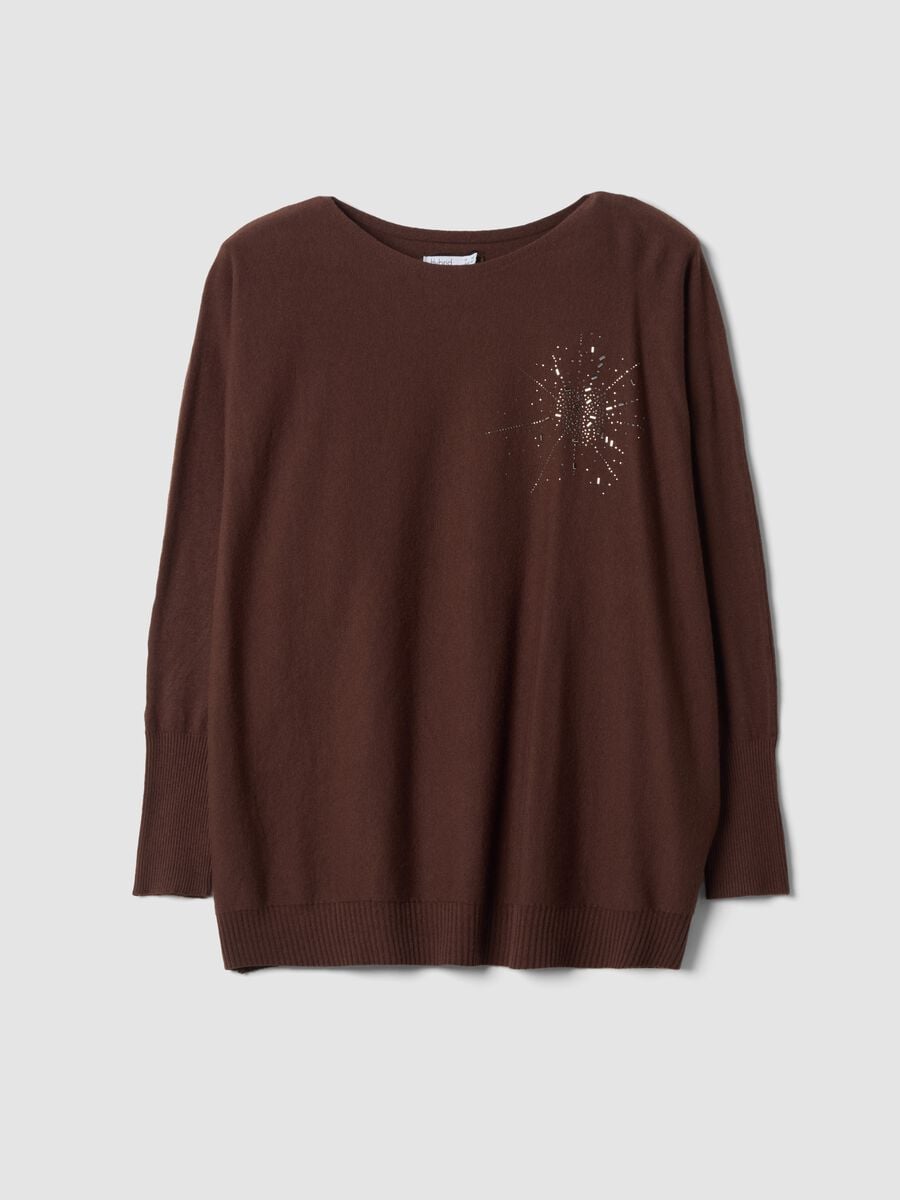 Brown viscose-blend jumper with rhinestones, regular fit_0