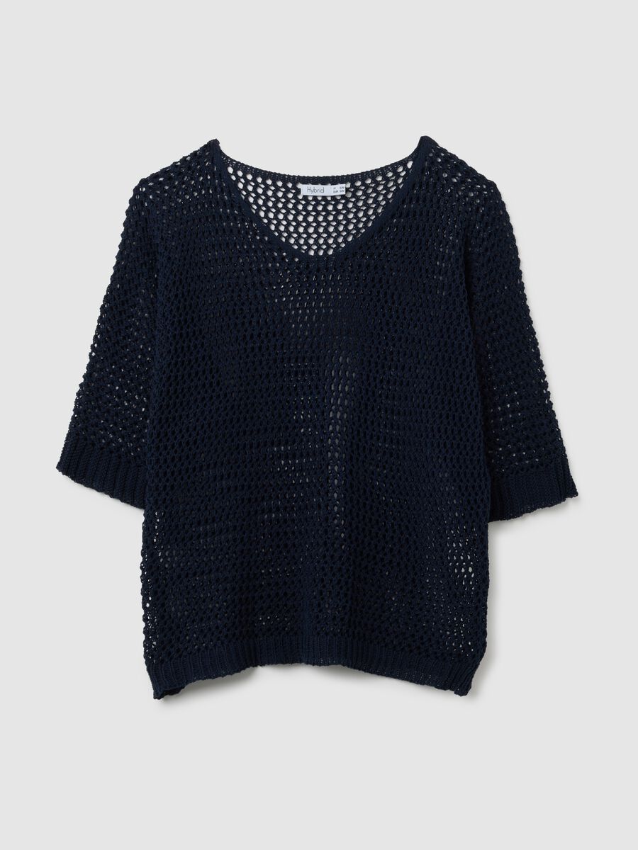 Women's blue cotton sweater with regular fit_0