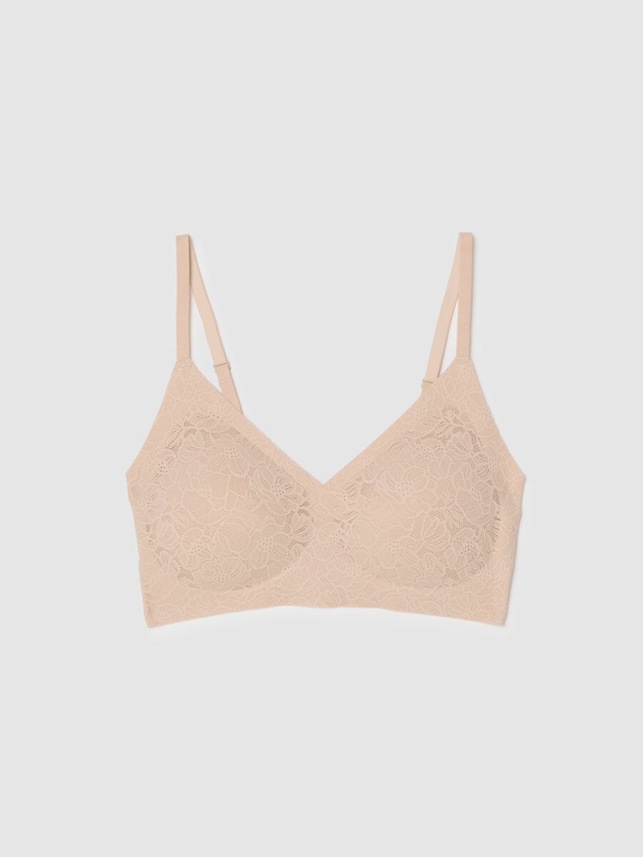 Beige Lace Bra with Removable Padding_4