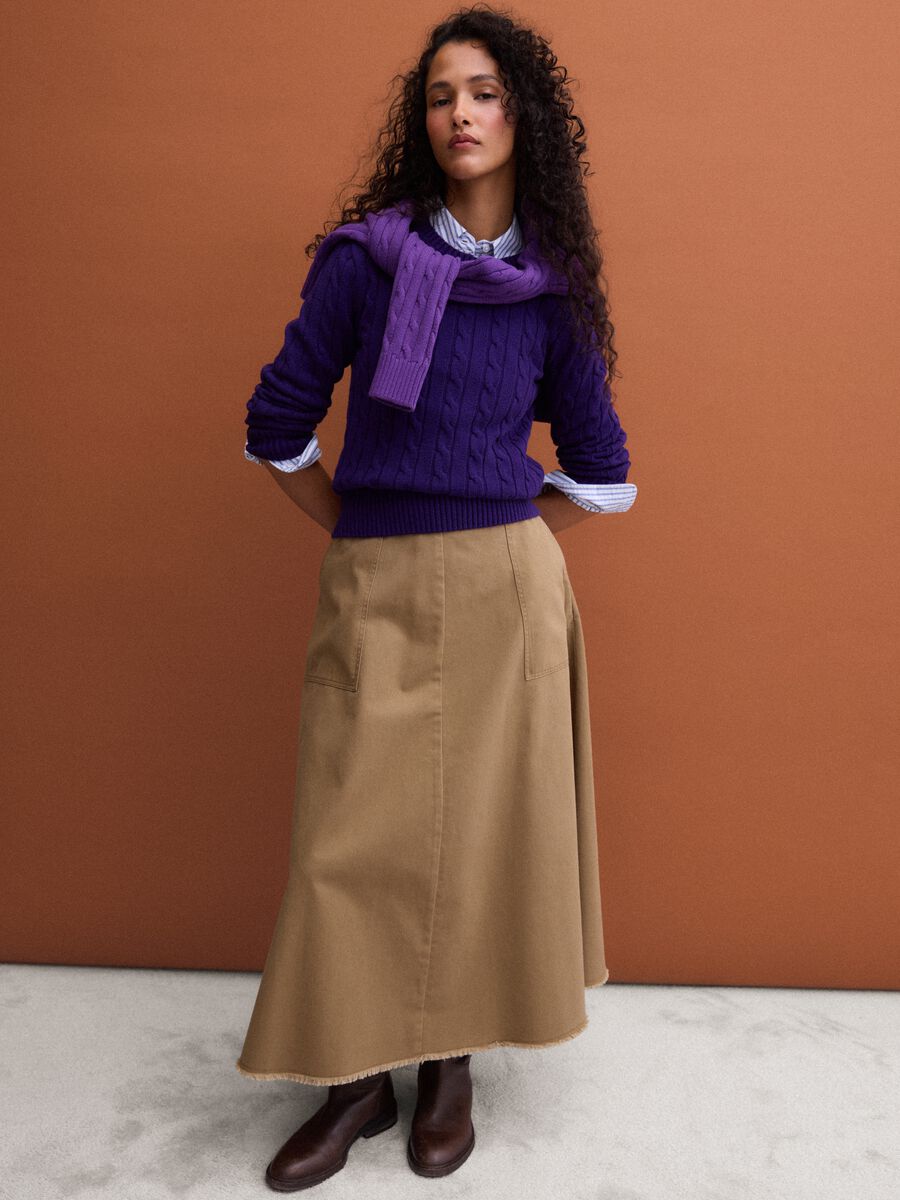 Purple pure cotton cable-knit crew-neck jumper_1