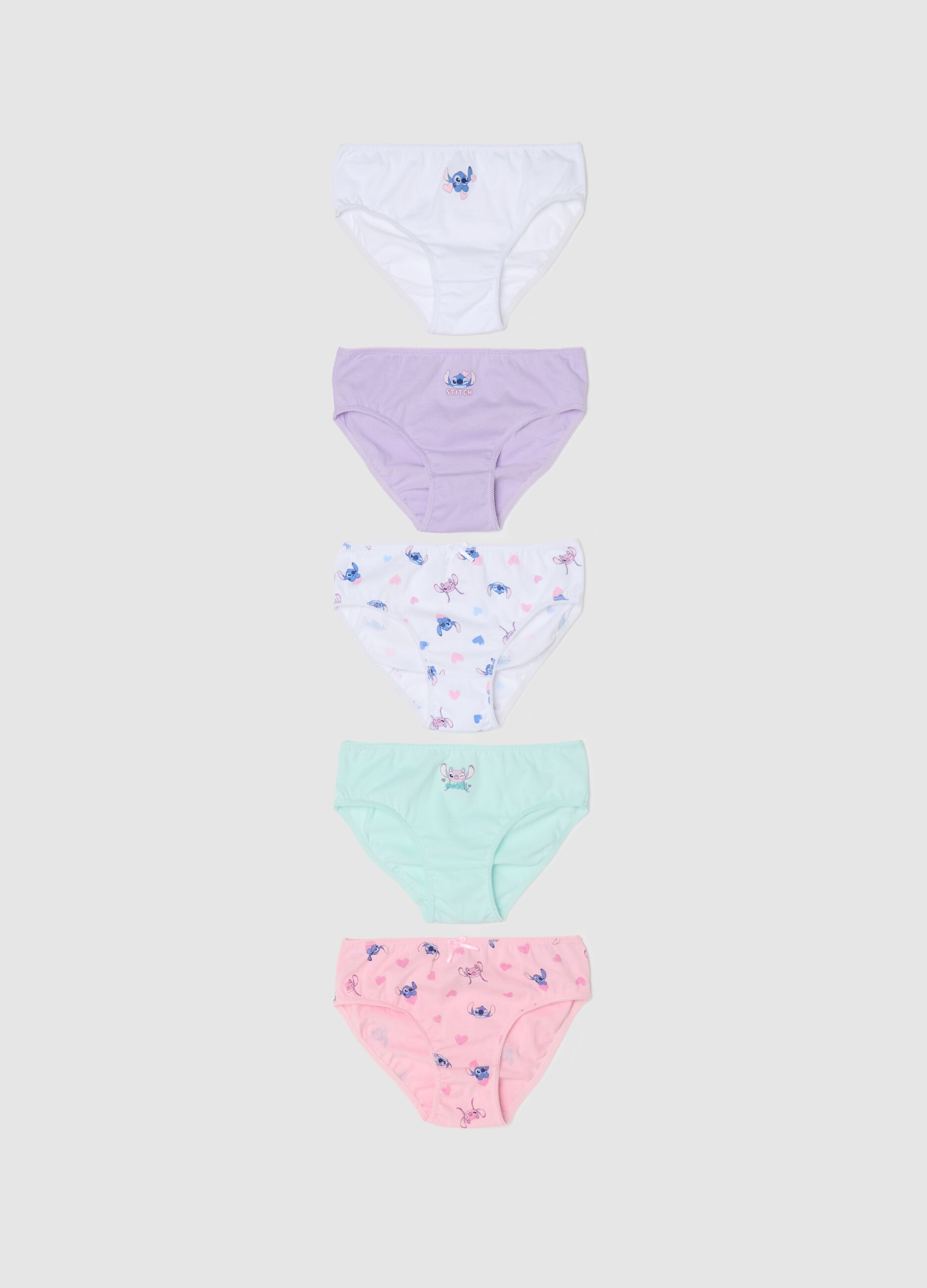 Set cinque slip in cotone stampa Angel & Stitch
