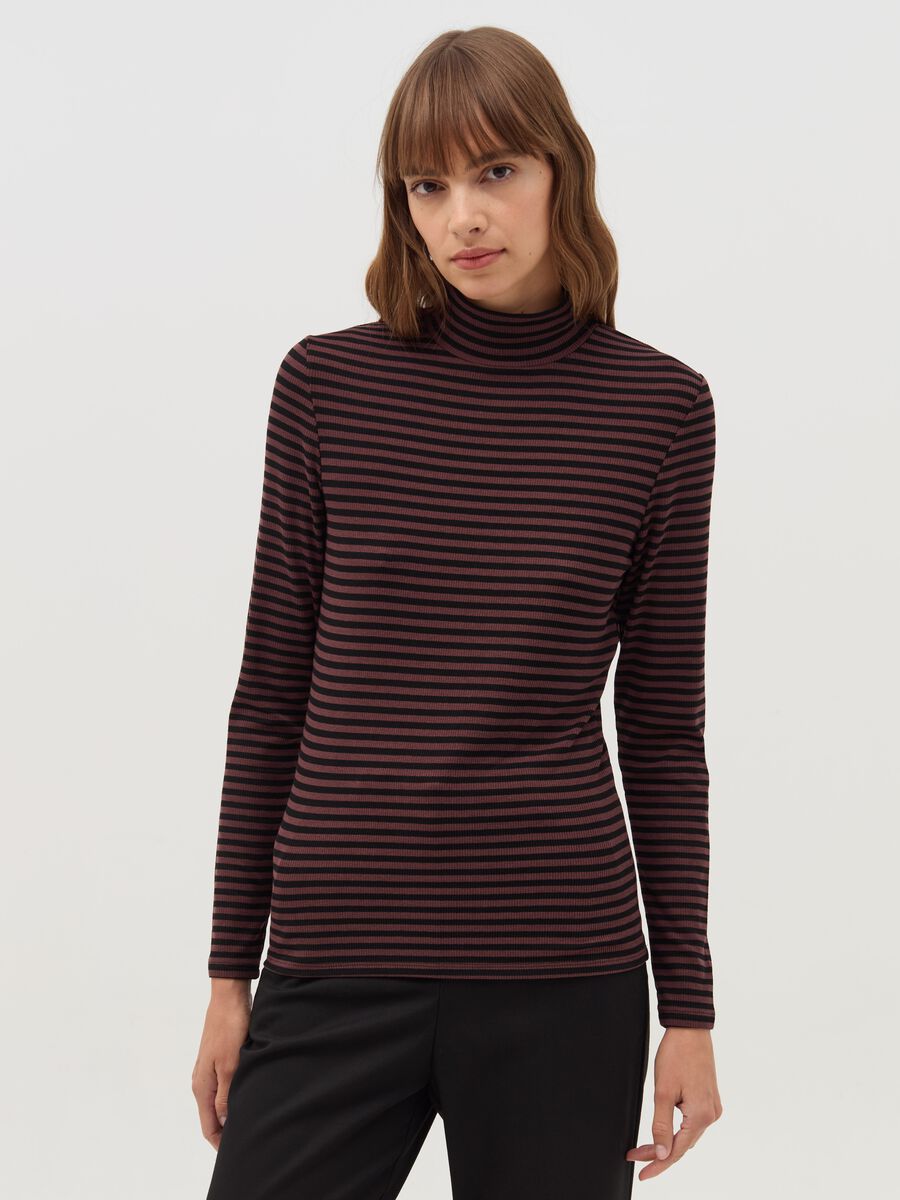 Striped T-shirt with mock neck_0