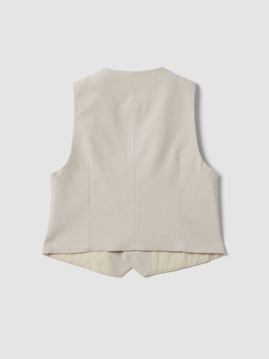 Beige tailored stretch-cotton waistcoat for boys, regular fit_1