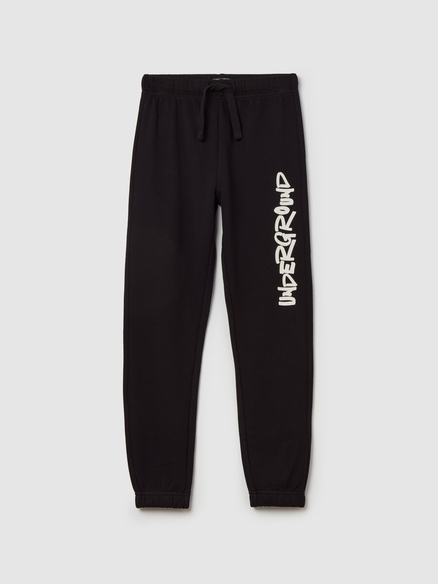 Fleece joggers with drawstring and lettering print_0