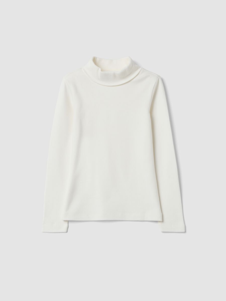 T-shirt bianca dolcevita in puro cotone regular fit_0