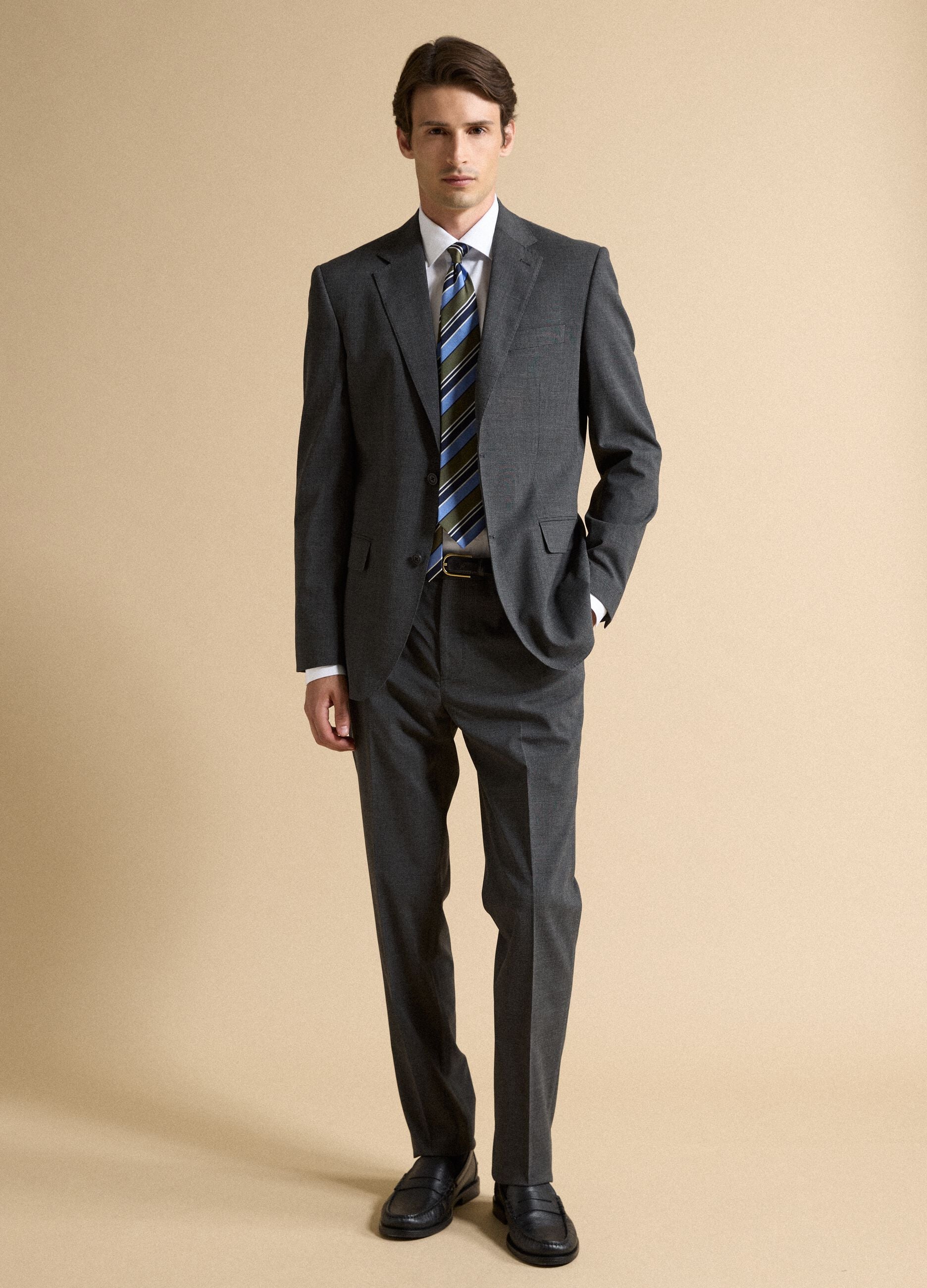 Grey slim-fit formal trousers in stretch viscose