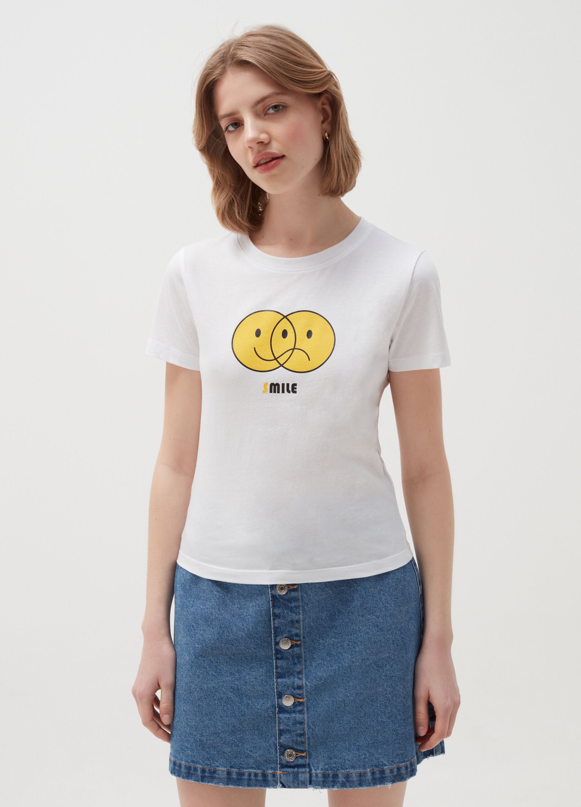 Cotton T-shirt with smile print