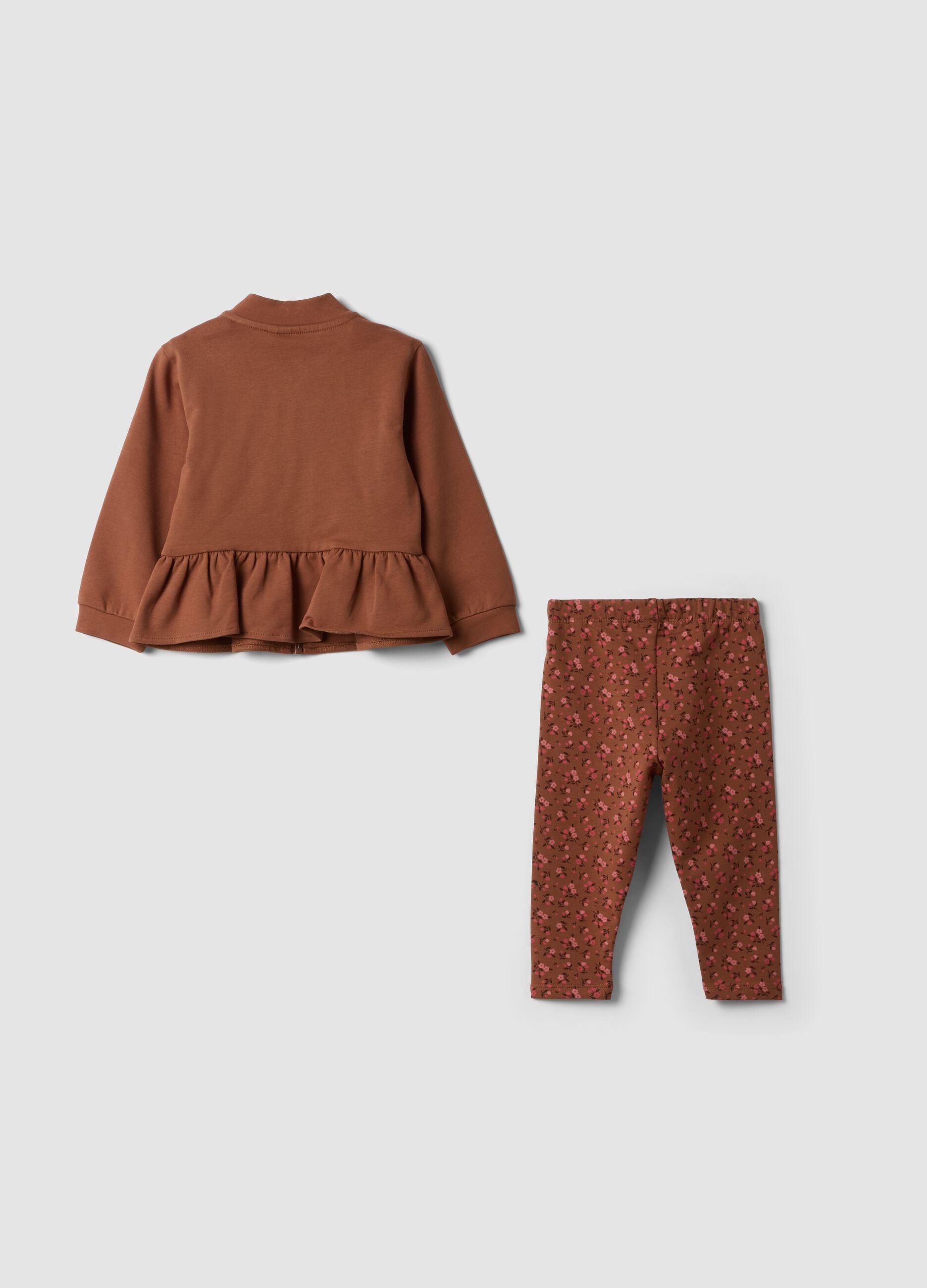 Brown stretch cotton set with crew neck