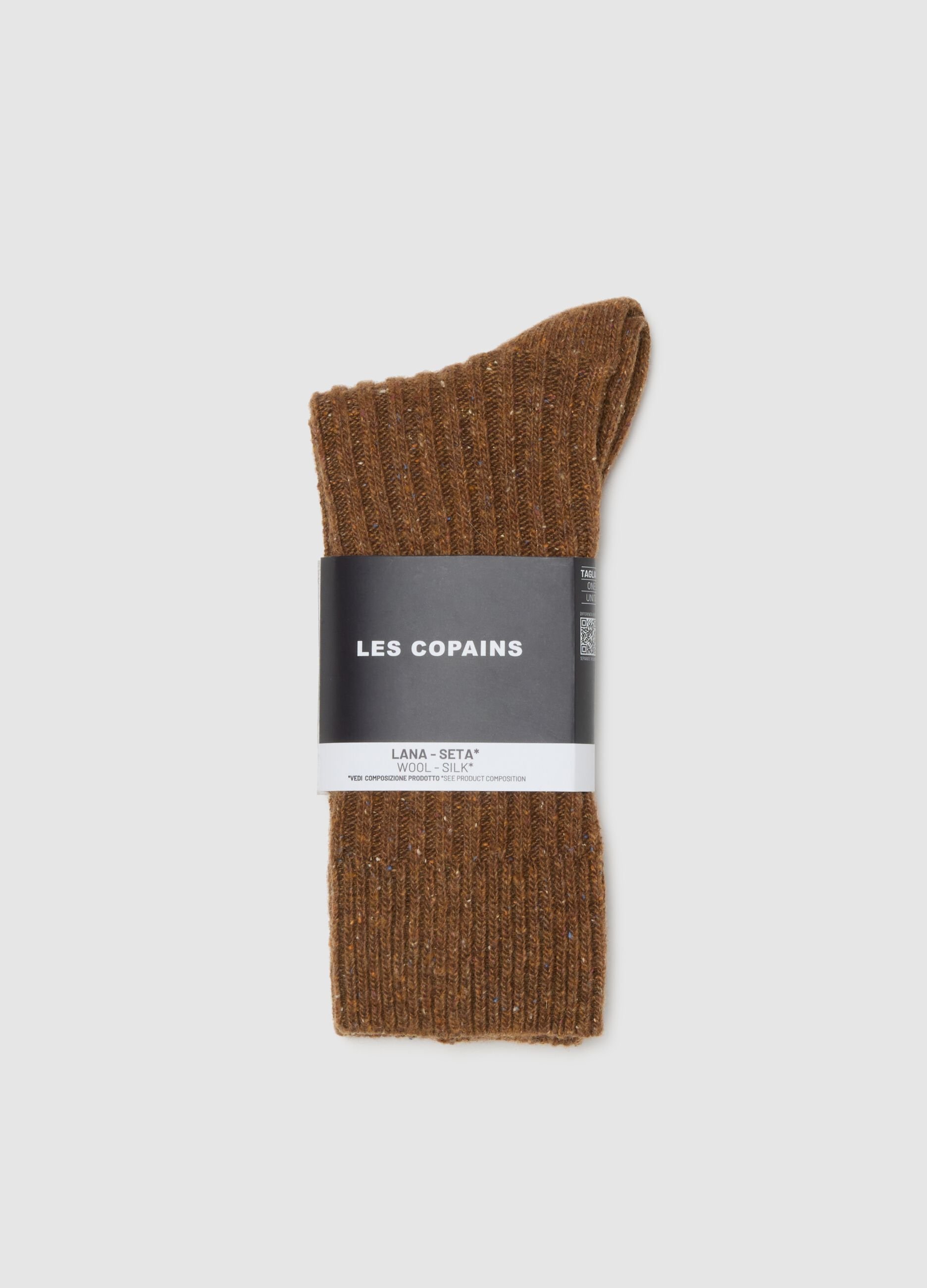 Brown long socks in wool and silk blend