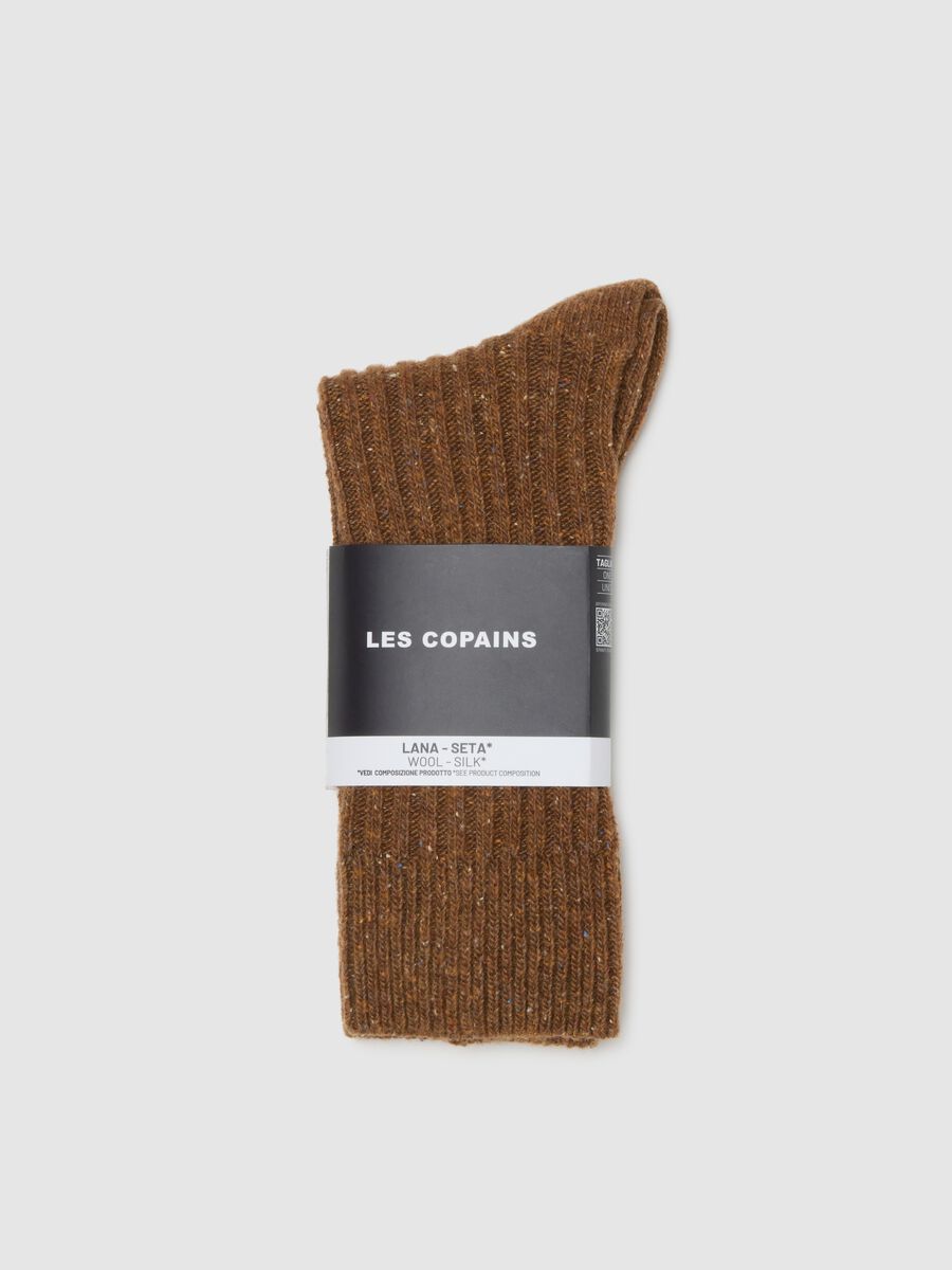 Brown long socks in wool and silk blend_0