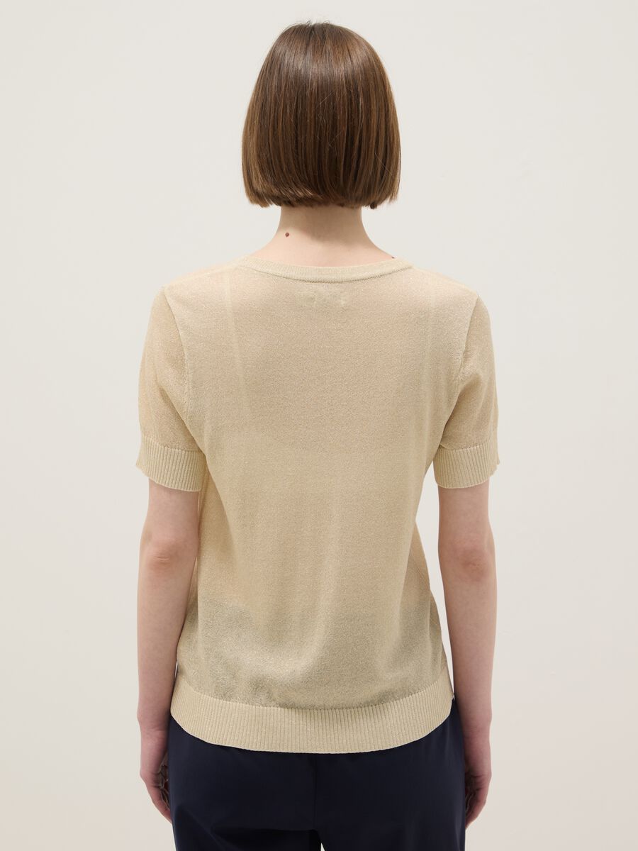 Beige viscose blend regular fit T-shirt with transparent accents_2