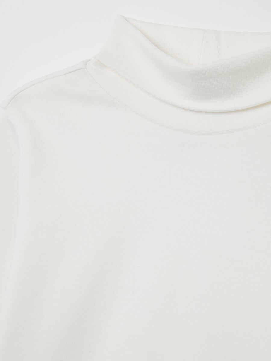 Kids' white turtleneck jumper in pure cotton regular fit_2