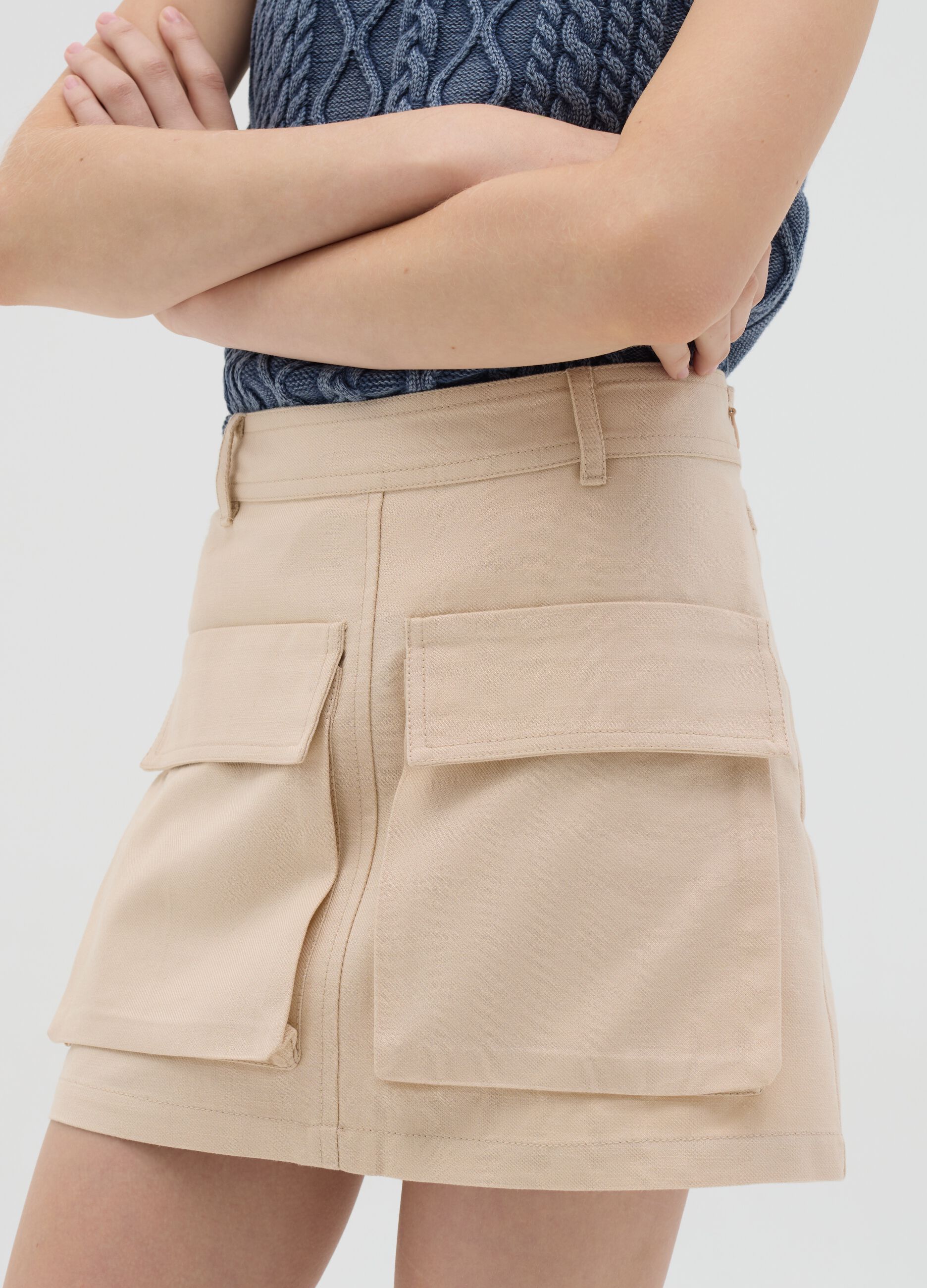 Beige cargo miniskirt