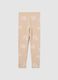 Leggings skinny da bambina in cotone beige con stampe floreali_0
