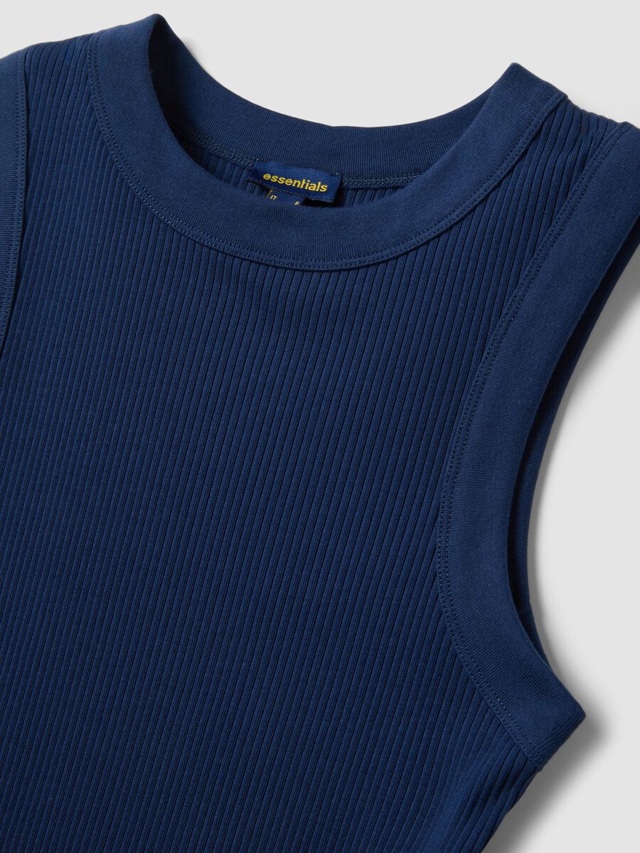 Blue fitted ribbed stretch-cotton tank top_5